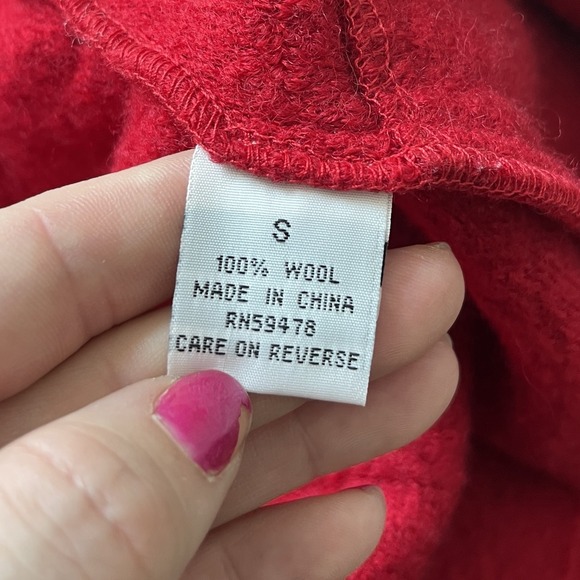 Vtg Marisa Christina Wool Wrap Cardigan Womens S Red Ruffle Collar Hem Dopamine - Picture 9 of 12